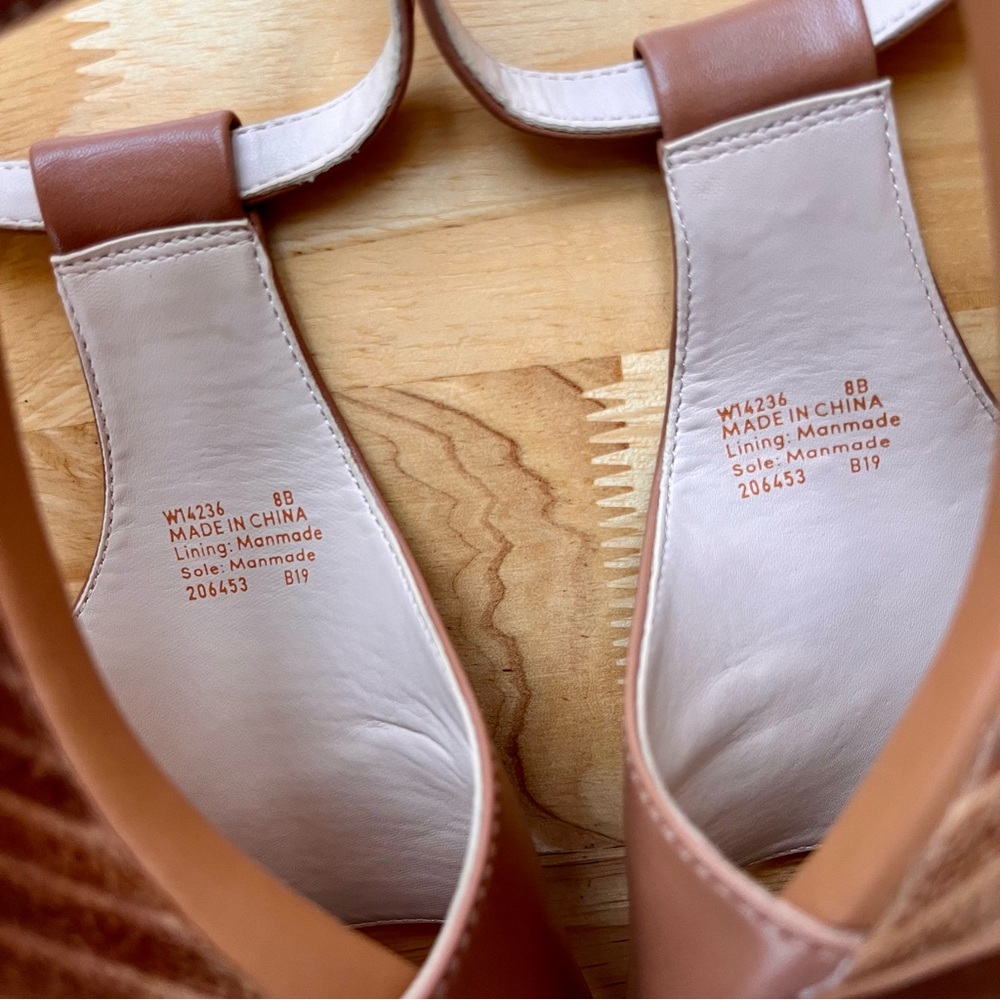 COLE HAAN Maddie Open Toe Tan Wedge Sandals, Pecan Leather, Size 8 - Picture 9 of 11